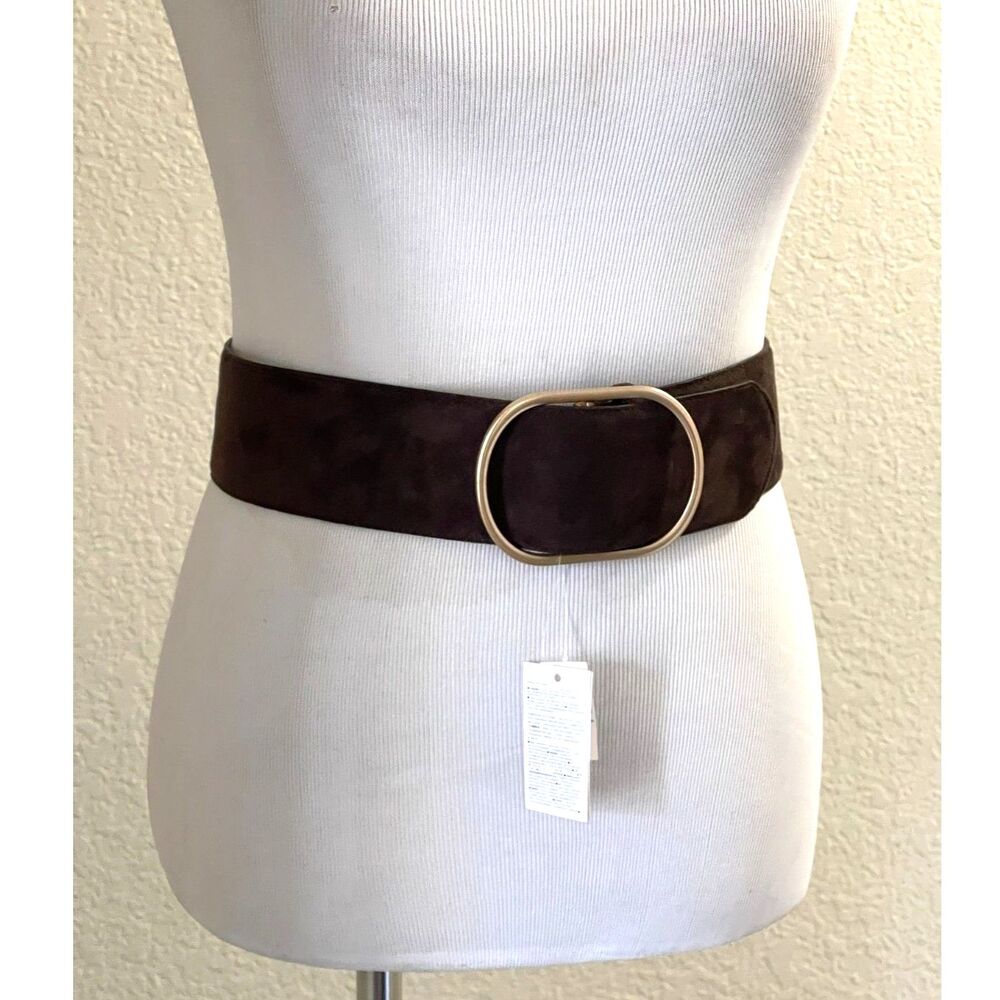 New Banana Republic Brown Wide Belt Faux Leather $80 Retail Gold Buckle Size XS